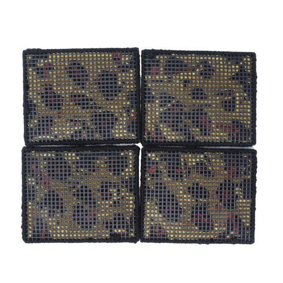 Handmade Leopard Animal Print Stitched Yarn Needlepoint Plastic Canvas Coasters - Picture 2 of 3
